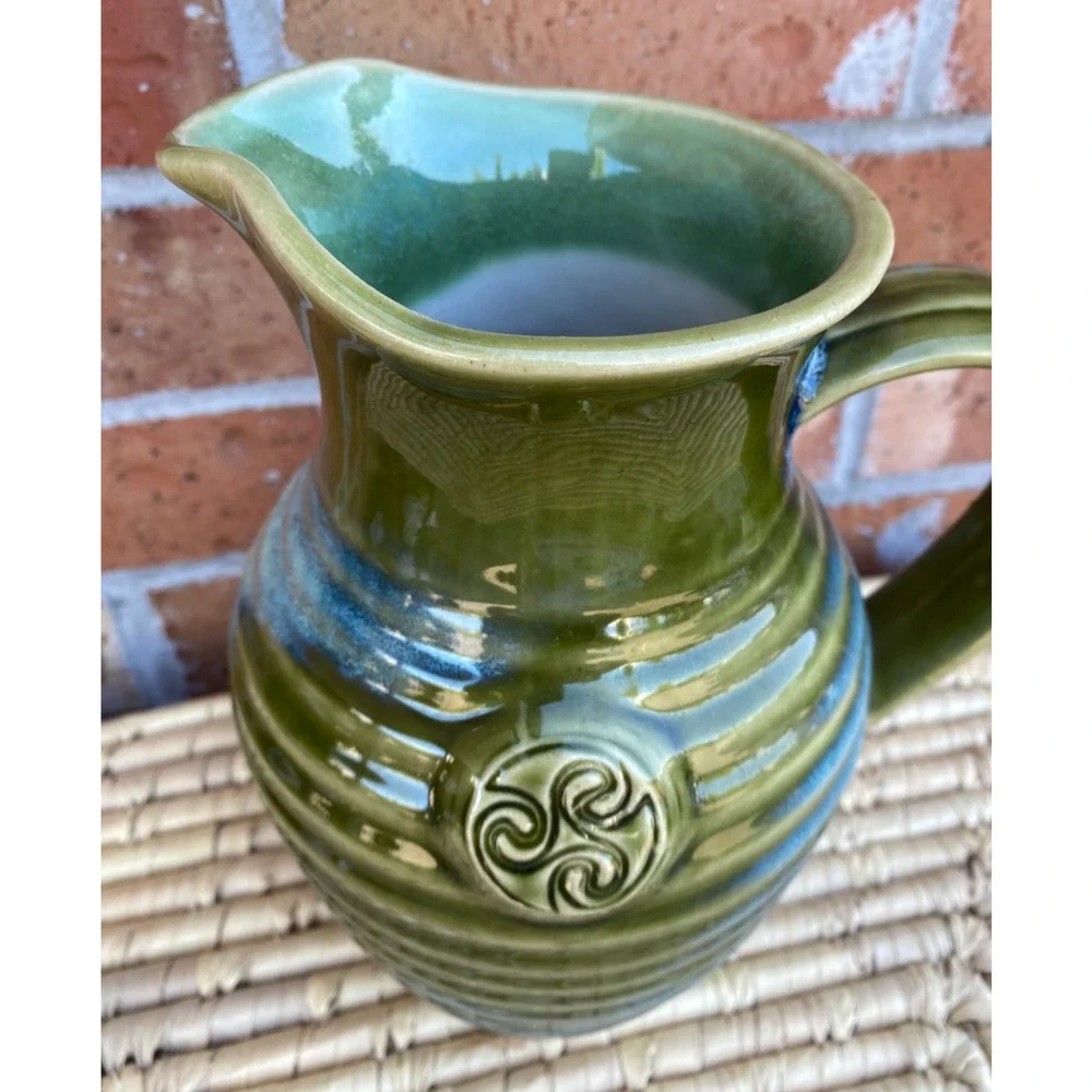Colm De Ris Pitcher Art Ceramic Pottery Green Blue Celtic Triskelion Ireland